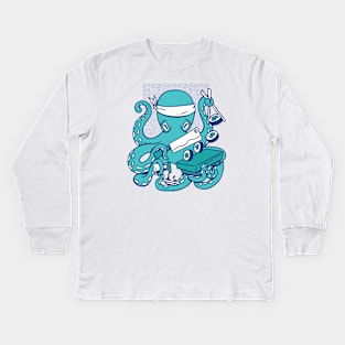 Vintage Octopus Sushi Chef Cartoon Kids Long Sleeve T-Shirt